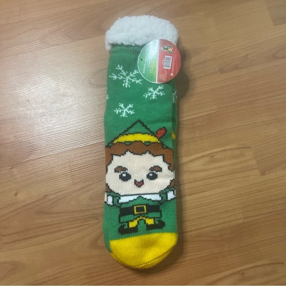 ELF Accessories - Buddy & Papa Elf Faux Sherpa Lined Soft Non-Slip Green Women's Slipper Socks NWT